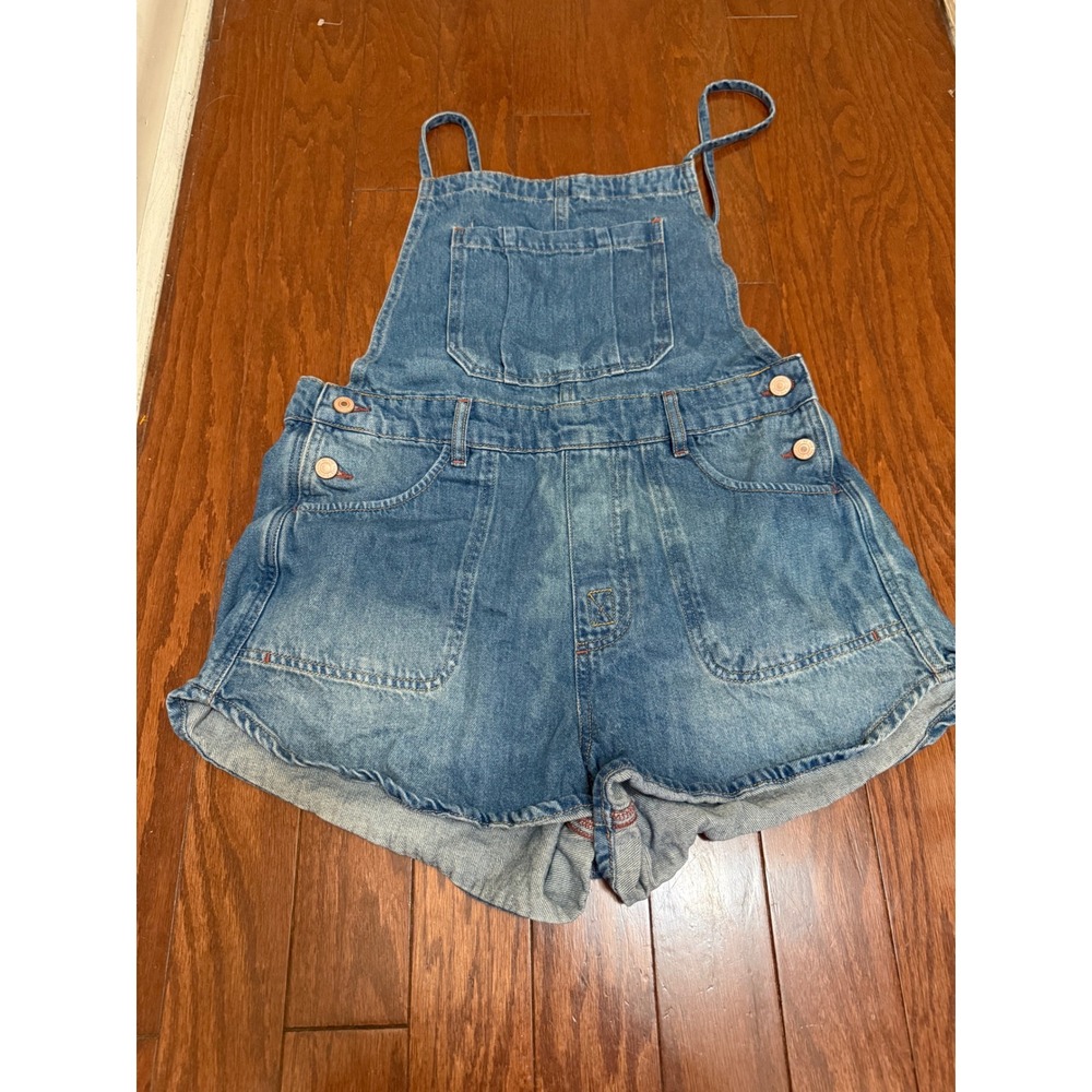 We The Free Free People Denim Shortalls Medium Wash Blue short overalls M